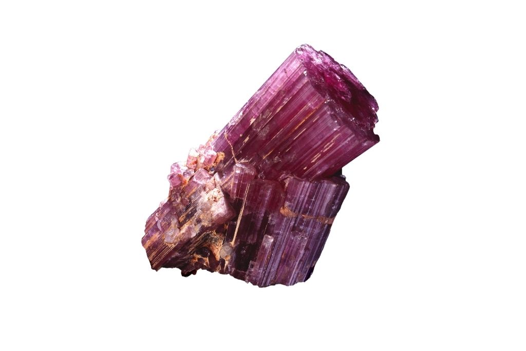 Pink tourmaline on a white background