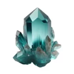a crystal colored in teal on a white background