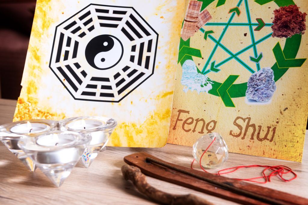 A Feng Shui Bagua and a crystal on the table