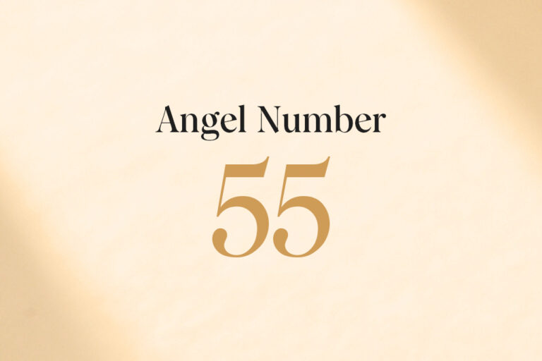 angel number 55 written on a beige background