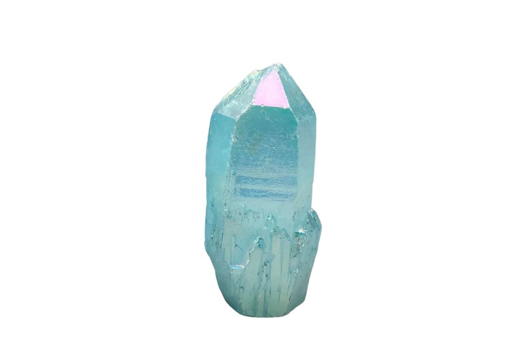 Aqua Aura Quartz on a white background