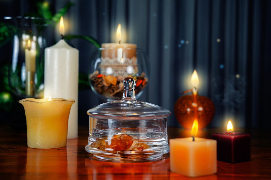 carnelian soak in water and surrounded by lighted candles