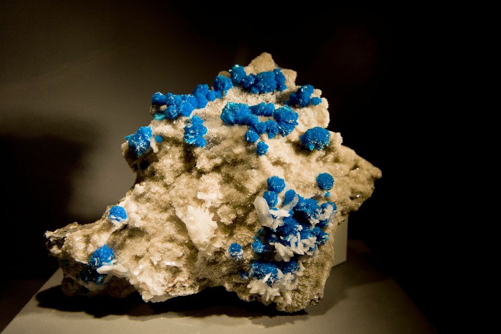 A Cavansite crystal on a table