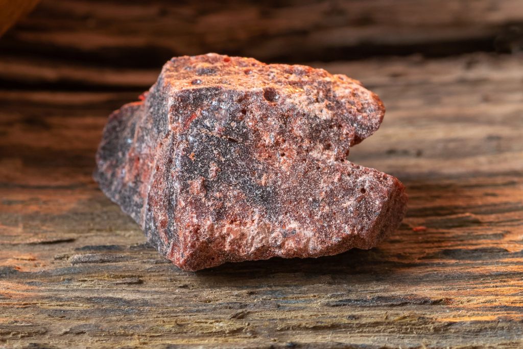 Cinnabar crystal on the table