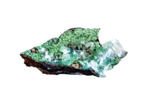 Conichalcite crystal on a white background