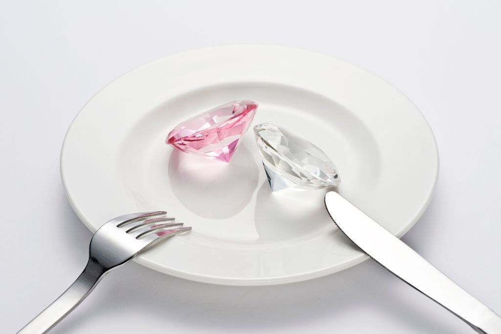 Crystals on a plate on a white background