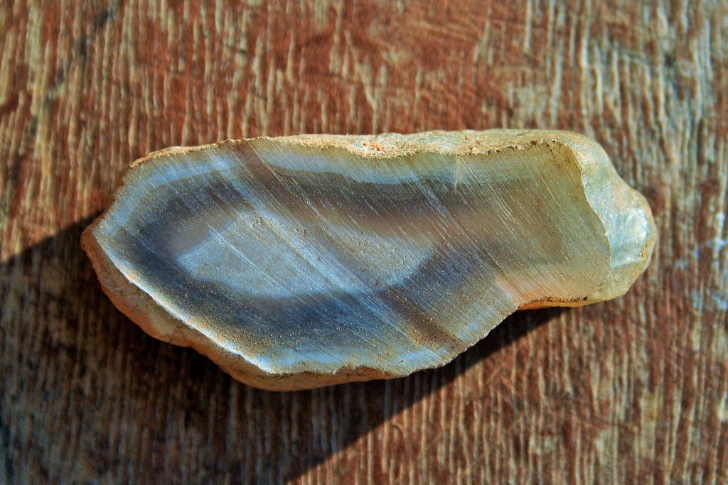 A Cut Banded Agate on the floor