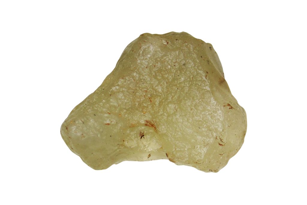 Libyan Gold Tektite crystal on a white background