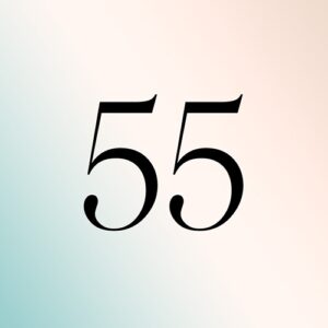 The numerical number fifty five on a beige to light green gradient