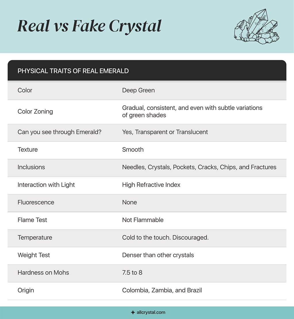 a graphic table for the physical traits of a real Emerald