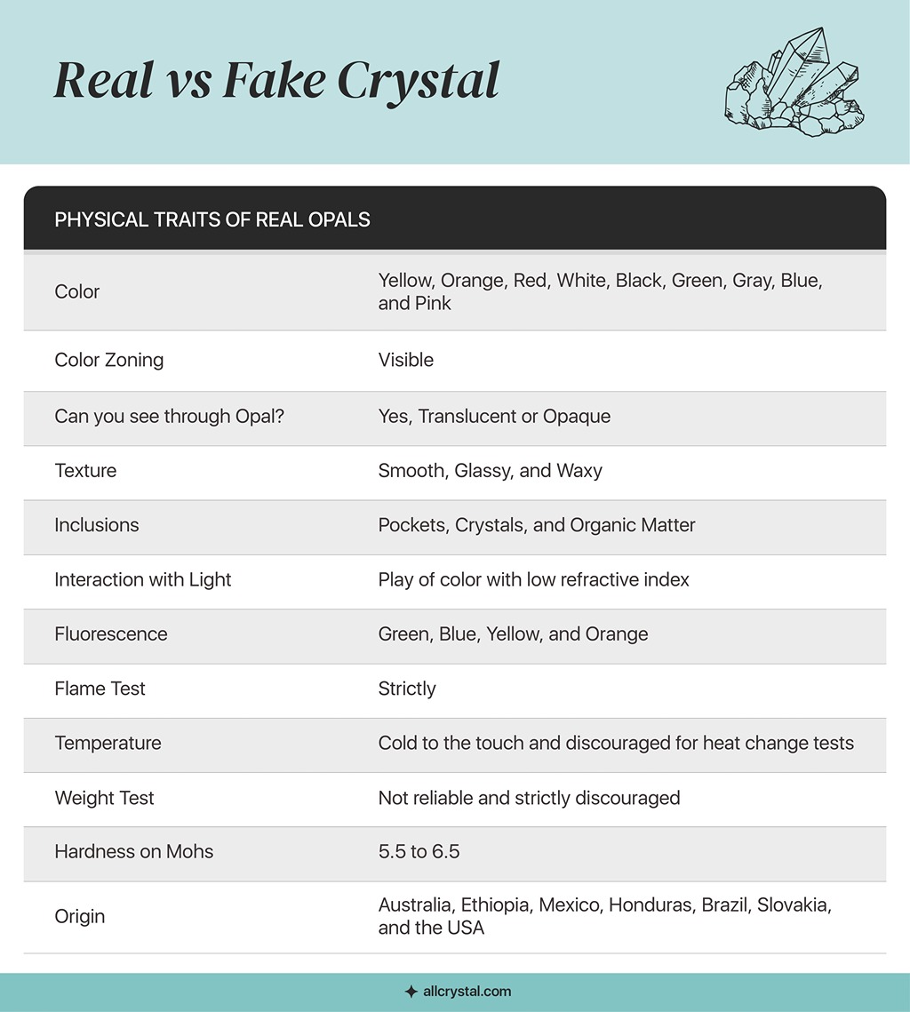a graphic table for the physical traits of a real opal