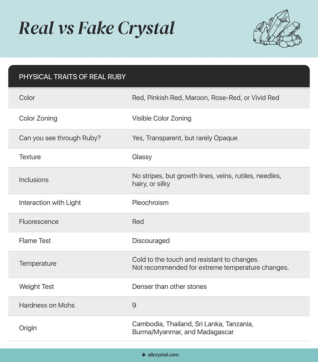 a graphic table for the physical traits of a real ruby