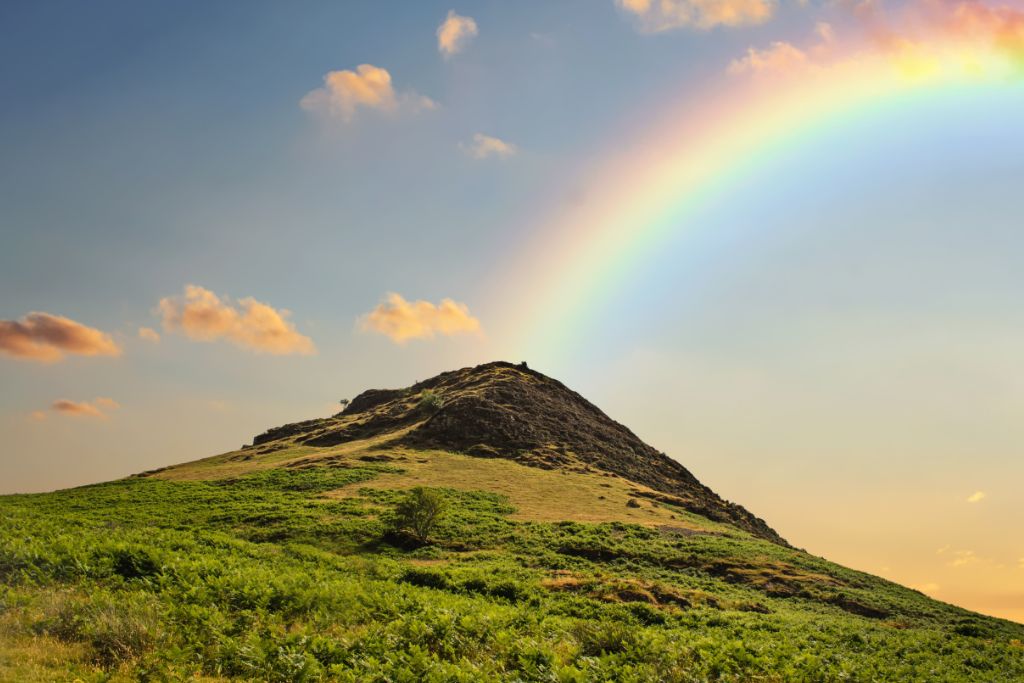 A rainbow over the mountain