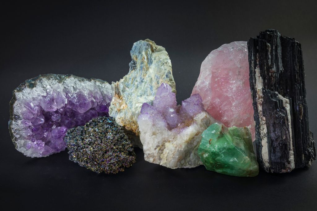 Various Crystals on a Dark Background