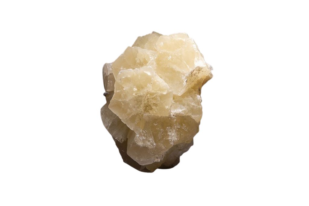 Yellow Aragonite crystal on a white background