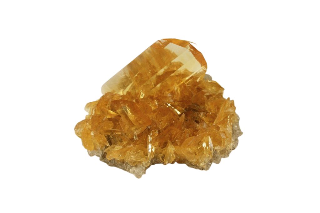 Yellow Halite crystal on a white background