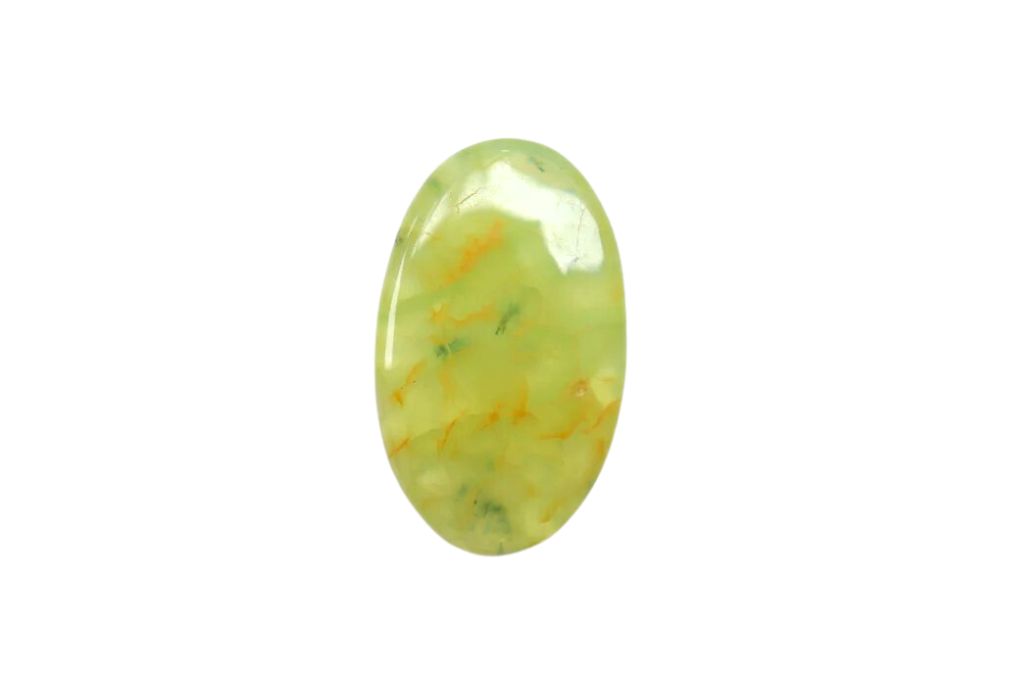 Yellow Prehnite Cabochon Gemstone on a white background