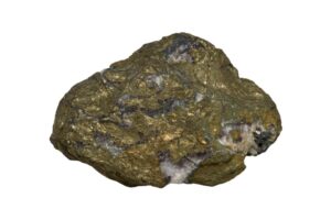 Chalcopyrite crystal on a white background