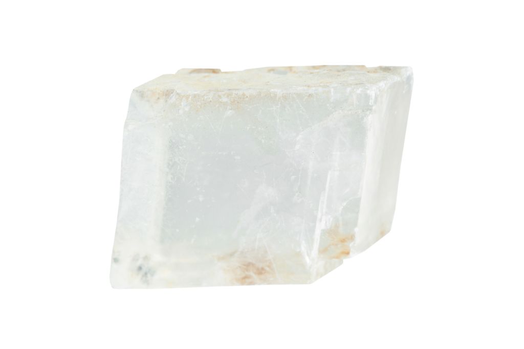 iceland spar chunk on white background