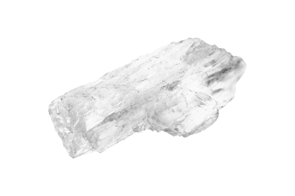 tubular shaped petalite on white background