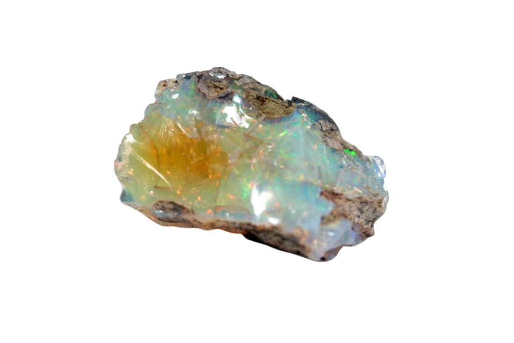 raw white fire opal chunk on white background