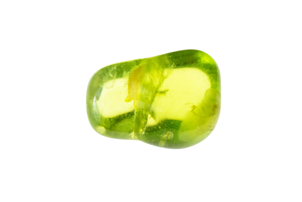 polished peridot on white background