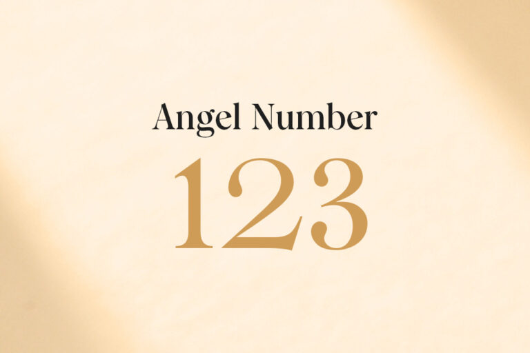 "Angel Number 123" on a shaded beige background.