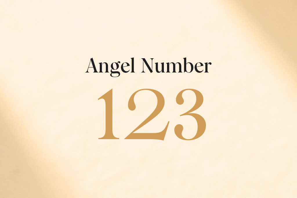 "Angel Number 123" on a shaded beige background.
