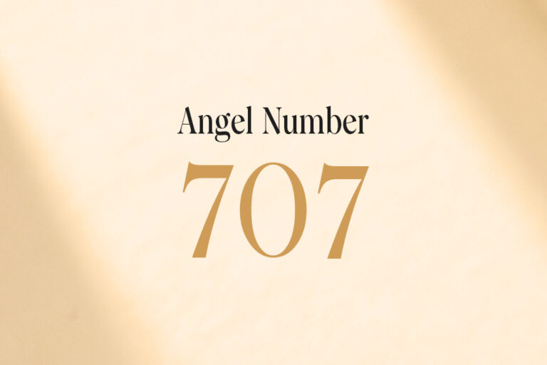 angel number 707 written on a beige background