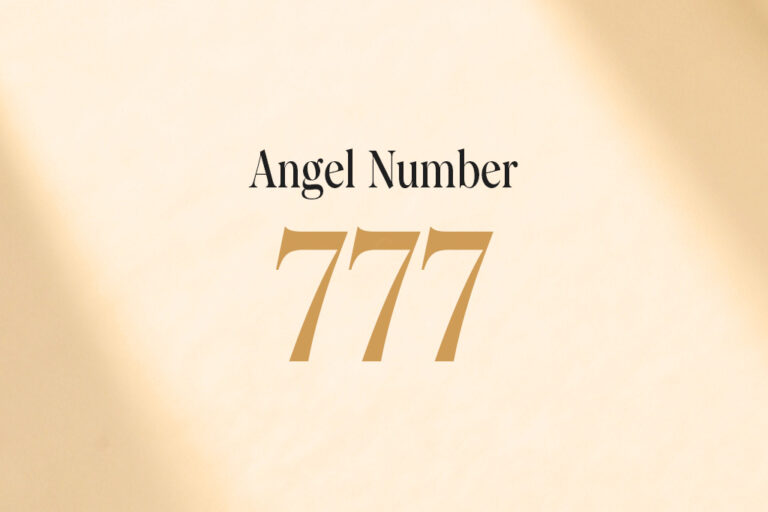 angel number 777 written on a beige background