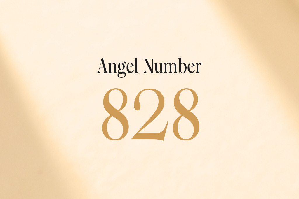 angel number 828 written on a beige background