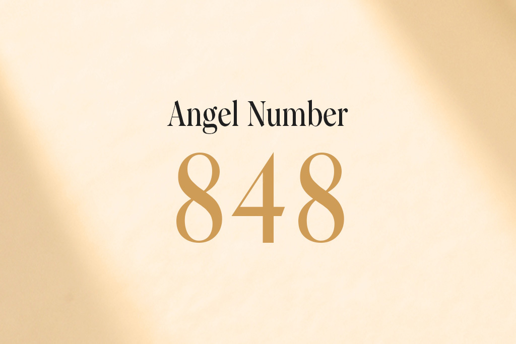 angel number 848 on beige background