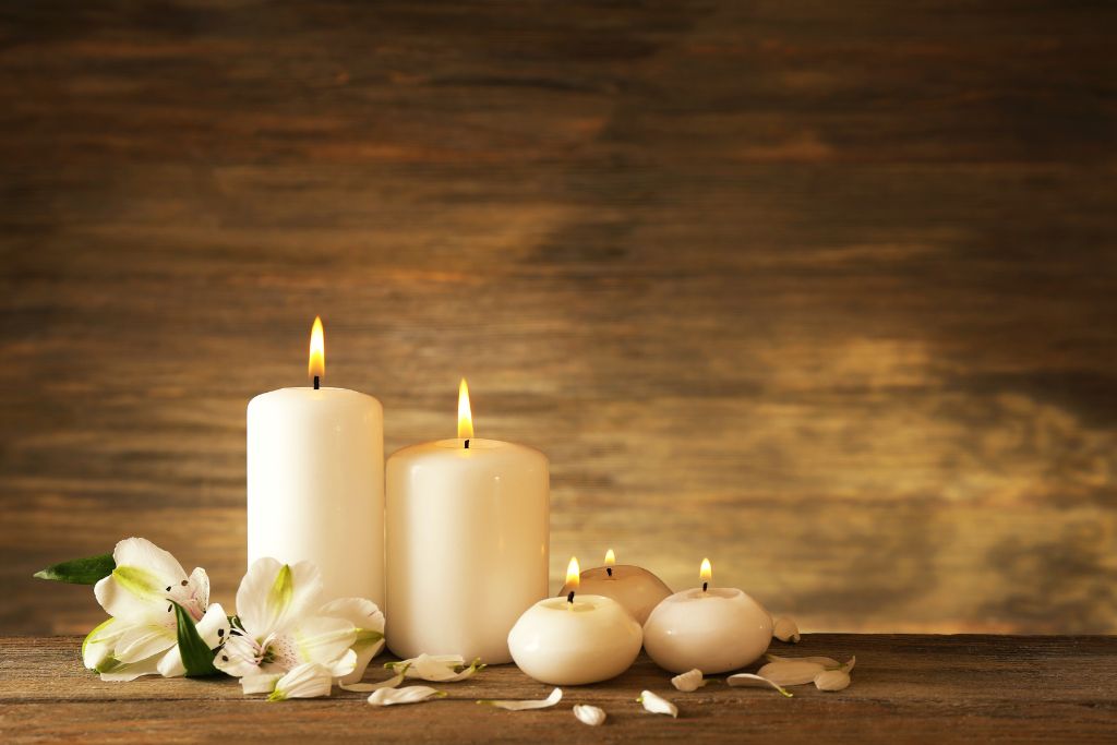 Lighted candles on a table