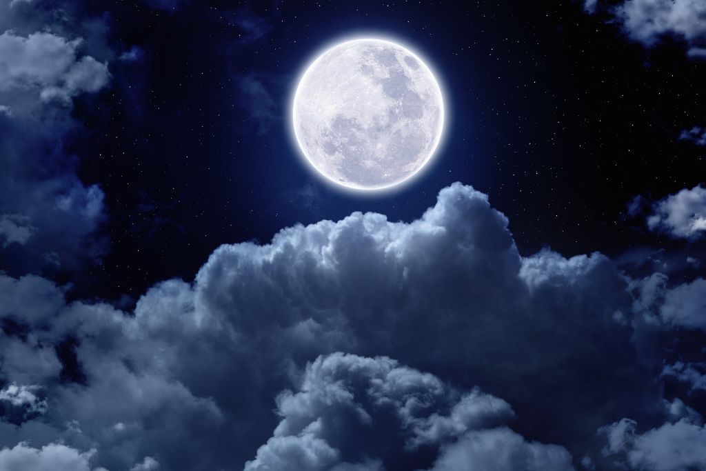 A sky with clouds and a full moon