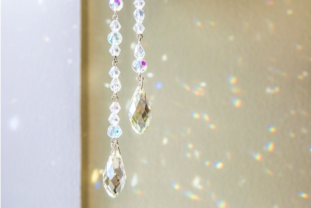 crystal suncatcher hanging on a living room