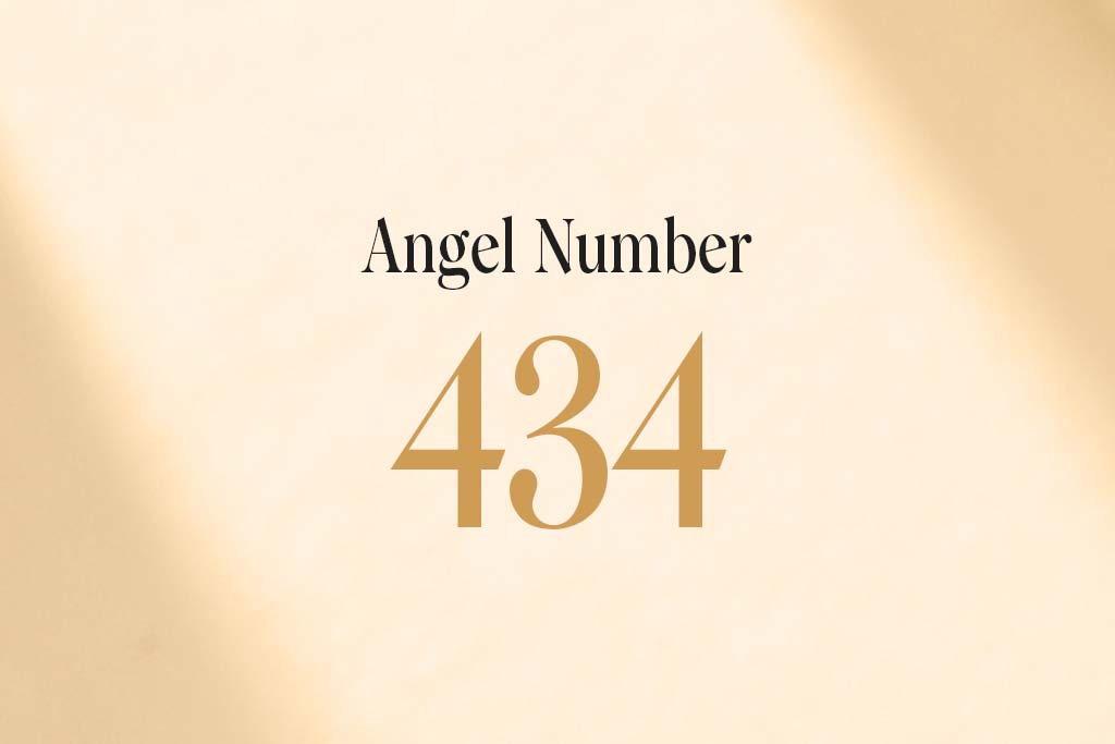 angel number 434 written on a beige background