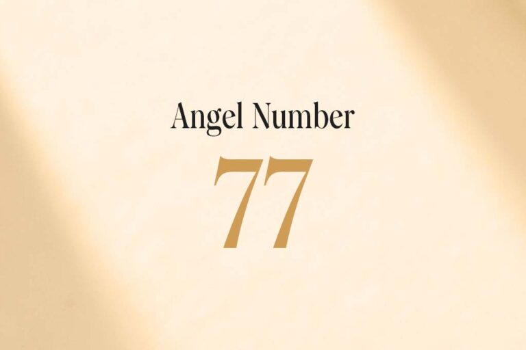 angel number 77 on beige background