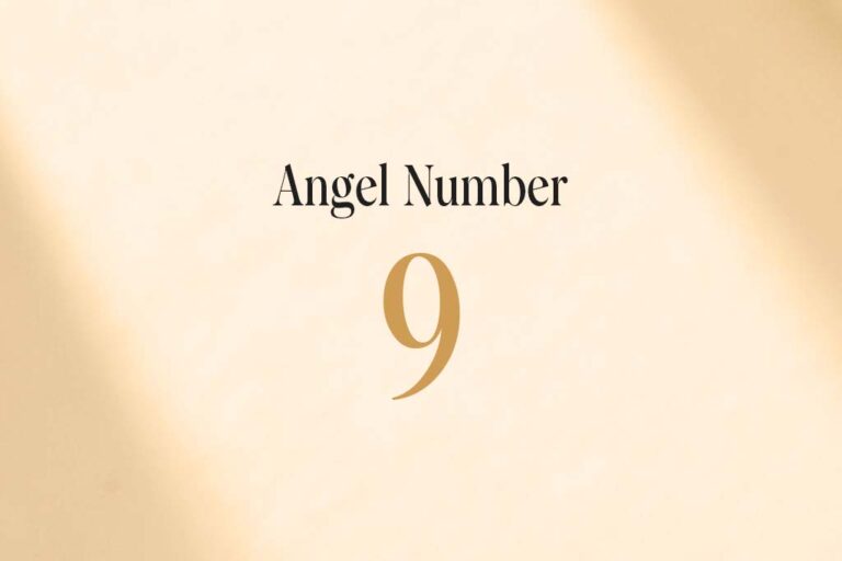 angel number 9 written on a beige background