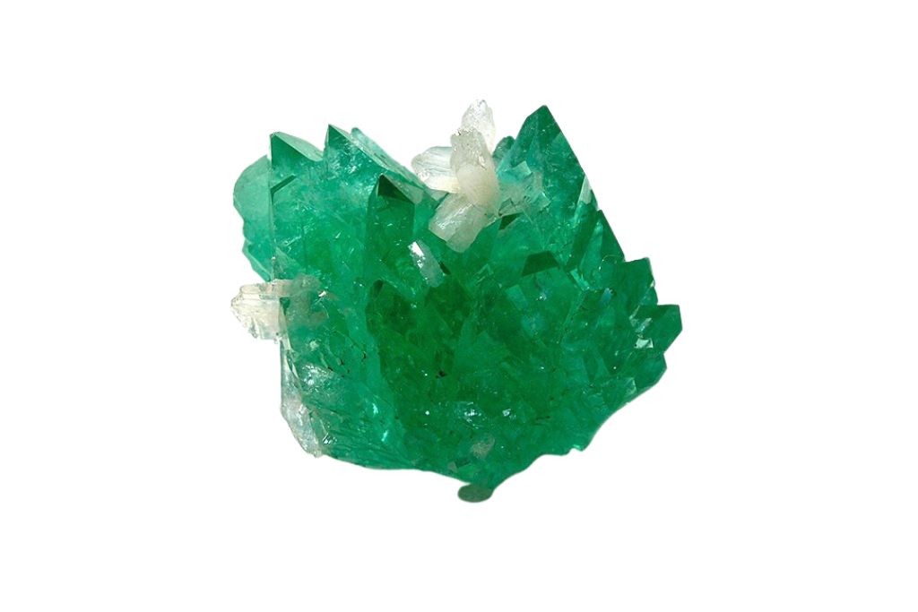 Green Apophyllite crystal on a white background