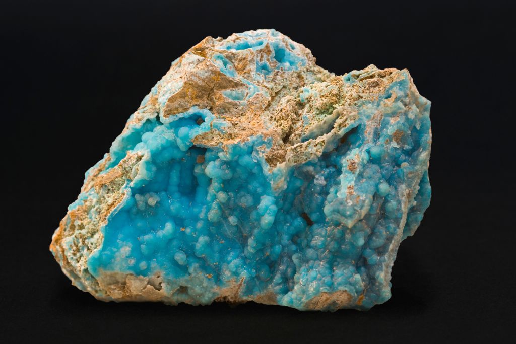 A Hemimorphite crystal on a black background