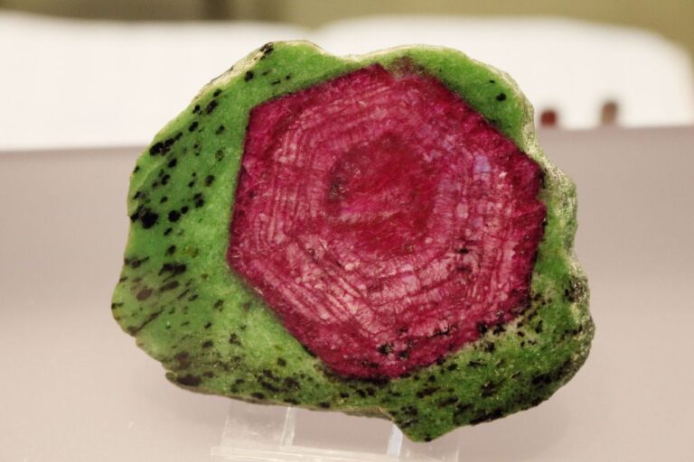 Raw Ruby Zoisite cut in half