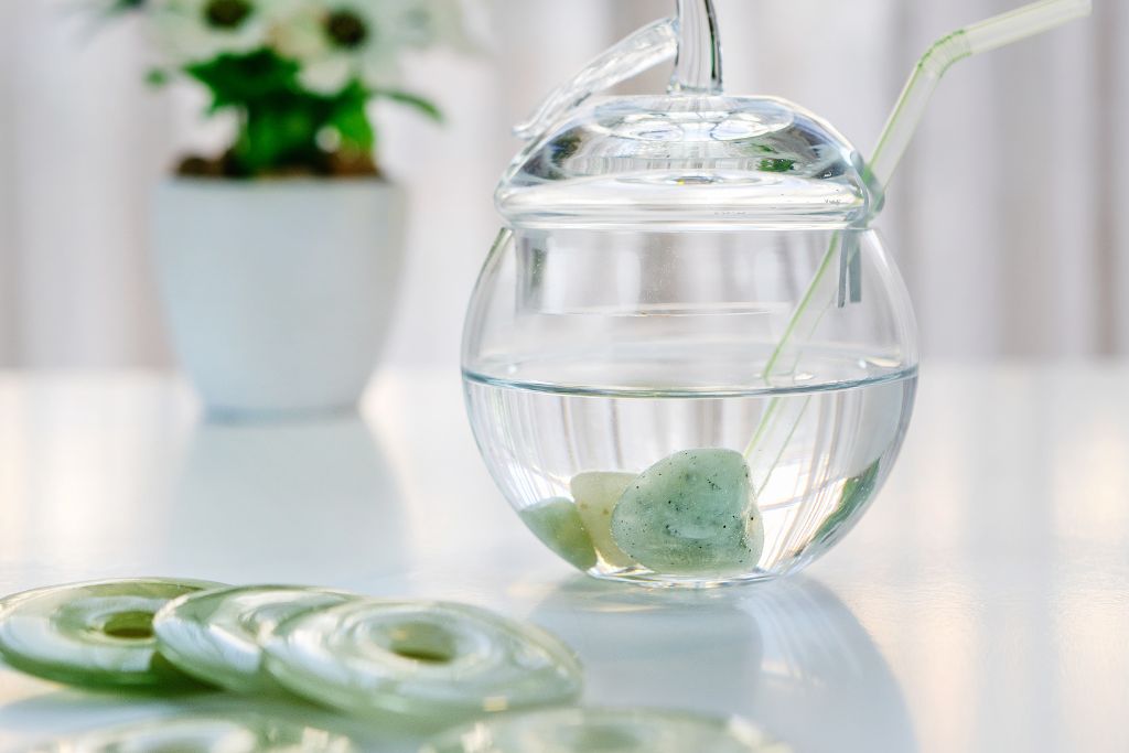 Crystals that are submerged in the water container