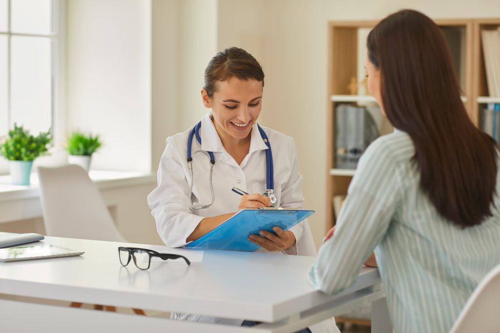 The doctor and patient are talking happily.