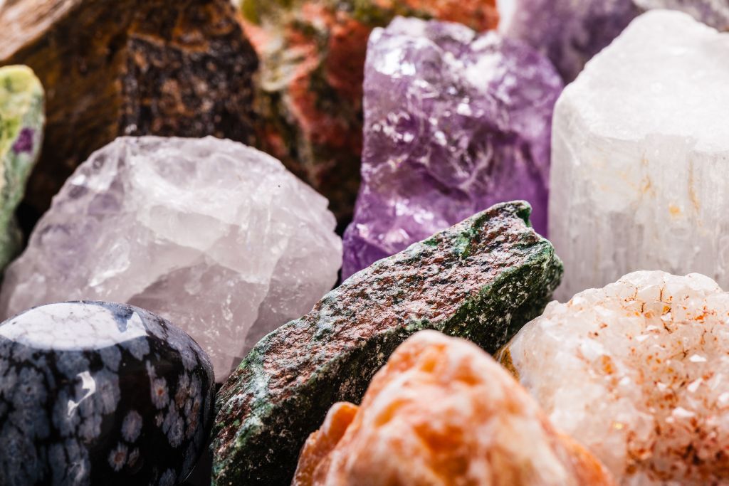 closeup shot of different raw crystals