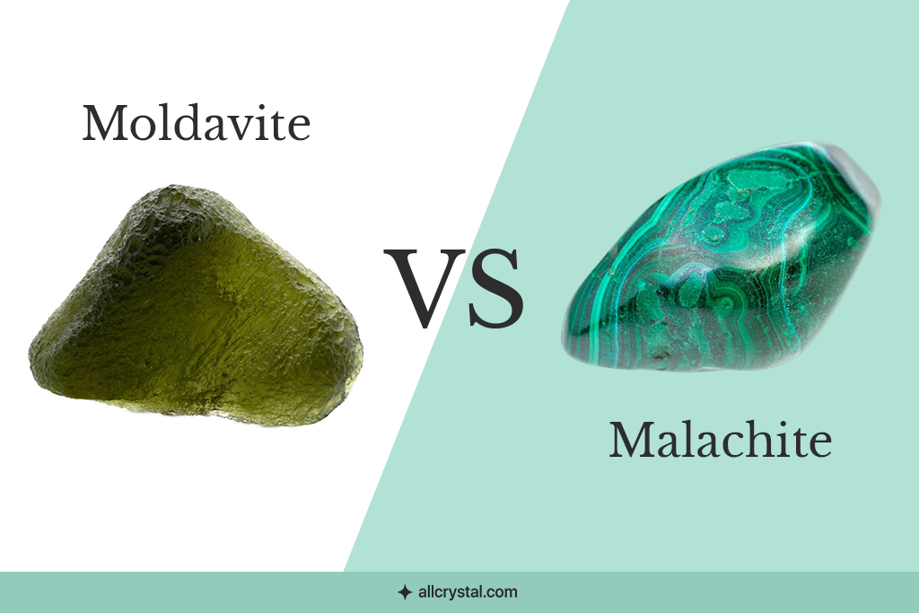 A custom featured graphic for moldavite vs malachite