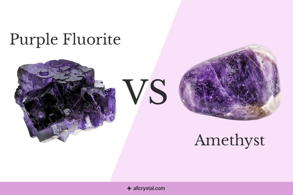 A custom featured graphic for purple fluorite vs amethyst