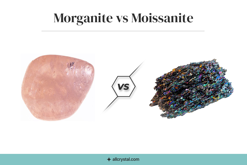 morganite and moissanite visual comparison