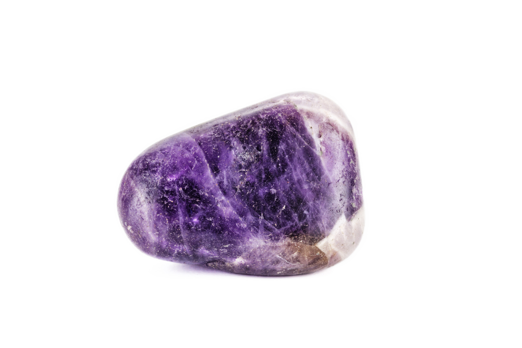 Amethyst crystal on a white background