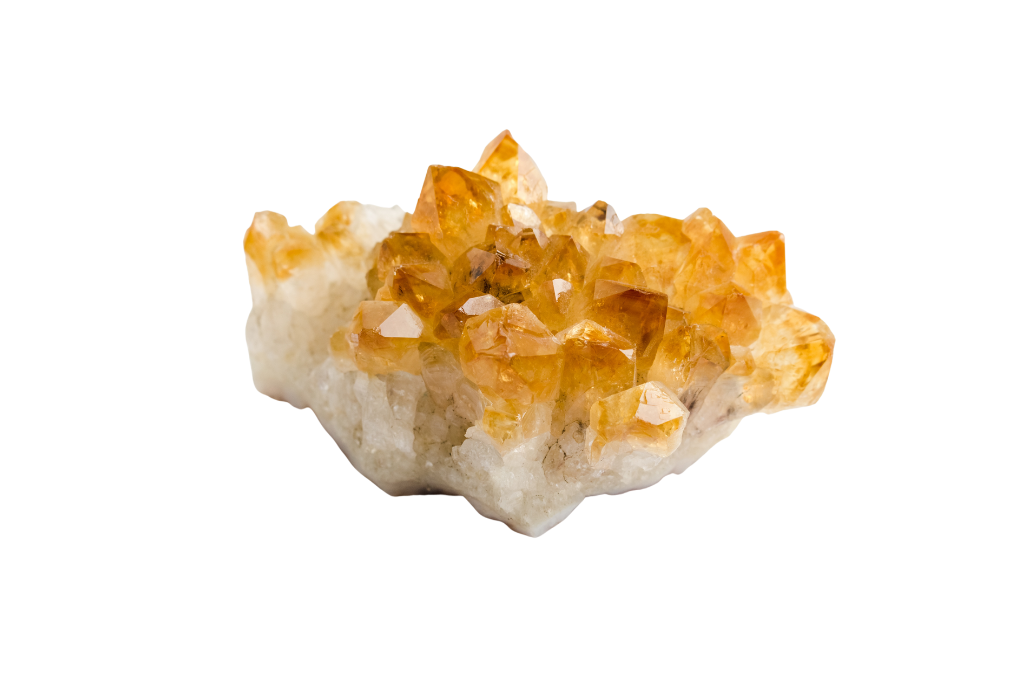 Citrine crystal on a white background.