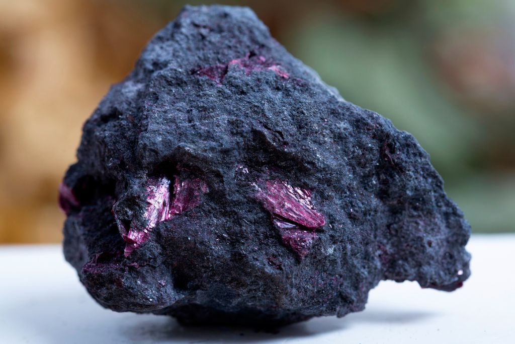 An Erythrite crystal on a table